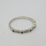 Sterling Silver Blue & Clear Crystal Stacking Band Ring Vintage c2000 Size N