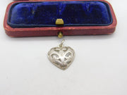 Sterling Silver Ornate Heart Charm Pendant Vintage c1970