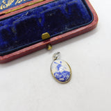 Sterling Silver Delft Ceramic Windmill Drop Charm Pendant Vintage c1970
