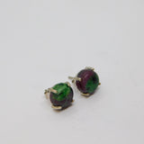 Pair of Sterling Silver Rainbow Flourite Round Stud Earrings Vintage c1970
