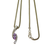 Sterling Silver Modernist Amethyst Set Pendant Necklace Vintage c1970s