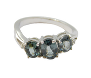 Sterling Silver 3 Oval Sapphire Twist Dress Ring Vintage c1970 Size N 1/2