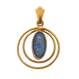 9ct Yellow Gold & Cabochon Cut Doublet Opal Set Drop Pendant Vintage c1970s