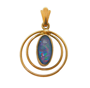 9ct Yellow Gold & Cabochon Cut Doublet Opal Set Drop Pendant Vintage c1970s