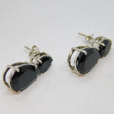 Pair of Sterling Silver Faceted Black Onyx Stud Cocktail Earrings Vintage c1970