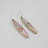 Pair of Sterling Silver Dyed Pink Shell Long Oval Dangly Earrings Modern c1990