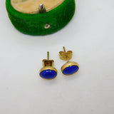 9ct Yellow Gold & Cabochon Blue Paste Stud Earrings Vintage 1995 Birmingham