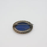Sterling Silver Dark Blue Hardstone Oval Brooch Pin Vintage 1973 London