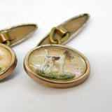 Silver Plated Reverse Carved Essex Crystal Style Terrier Cufflinks Antique c1920