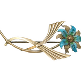 14ct Gold, Sterling Silver & Enamel Floral Spray Brooch Vintage c1960s