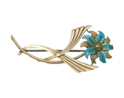 14ct Gold, Sterling Silver & Enamel Floral Spray Brooch Vintage c1960s