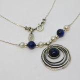 Pia Sterling Silver Lapis Lazuli & Pearl Studio Pendant Necklace Vintage