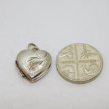 Sterling Silver Patterned Textured Heart Locket Charm Pendant Vintage c1970