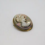 Continental .800 Silver Carved Shell Cameo Oval Brooch Pin Vintage c1970's