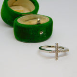 Sterling Silver CZ Set Cross Ring Vintage c1970 Size P 1/2