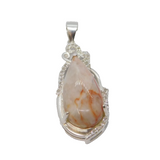 Sterling Silver Marbled Jasper & White Sapphire Drop Pendant Vintage c1970