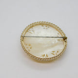 Chinese Sterling Silver Carved Mother Of Pearl Floral Brooch Pin Antique c1930