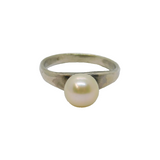 Sterling Silver Pearl Solitaire Studio Dress Ring Modern c1990 Size L 1/2