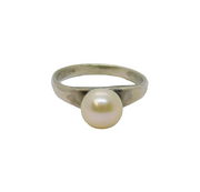 Sterling Silver Pearl Solitaire Studio Dress Ring Modern c1990 Size L 1/2