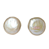 Pair of Sterling Silver Natural Shell Round Studio Stud Earrings Vintage c1990