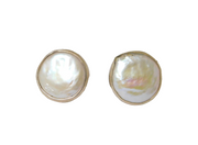 Pair of Sterling Silver Natural Shell Round Studio Stud Earrings Vintage c1990