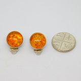 Pair of Sterling Silver Round Baltic Amber Clip-On Earrings Vintage c1970