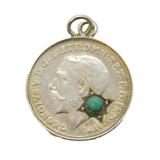 Sterling Silver Turquoise Set George V Threepence Charm Pendant Antique 1911