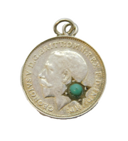 Sterling Silver Turquoise Set George V Threepence Charm Pendant Antique 1911