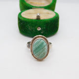Sterling Silver Malachite Cabochon Ring Vintage c1970 Size K UK