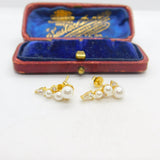 Gold on Sterling Silver, Paste & Pearl Modernist Stud Earrings Vintage c1990