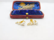 Gold on Sterling Silver, Paste & Pearl Modernist Stud Earrings Vintage c1990