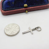 Sterling Silver Minimal Cross Charm Pendant Vintage c1970
