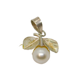 Sterling Silver Pearl & Leaf Form Delicate Charm Pendant Vintage c1970s