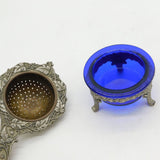 19th Century White Metal & Blass Glass Tea Strainer on Stand Antique c1880
