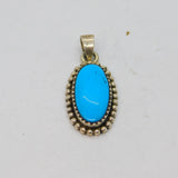 Sterling Silver Oval Turquoise Beaded Edge Charm Or Pendant Vintage c1970s