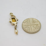 Sterling Silver  Citrine & Freshwater Pearl Drop Charm Pendant Vintage c1970