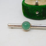 Sterling Silver & Cabochon Jadeite Bar Brooch Vintage 1981 London