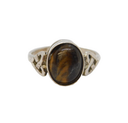 Sterling Silver Celtic Pattern Tigers Eye Ring Vintage c1970 Size N UK