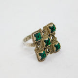.800 Silver Green Glass Set Square Studio Band Ring Vintage c1970 Size I 1/2