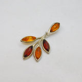 Sterling Silver Multi Baltic Amber Leaf Form Pendant Vintage c1970