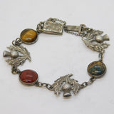 Scottish Sterling Silver, Agate Set Thistle Bracelet Antique c1920s
