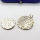 Sterling Silver Swiss 20 Cents Coin Charm Pendant Antique 1936 Art Deco
