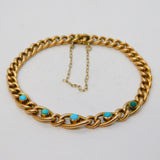 Edwardian 9ct Rose Gold & Turquoise Set Curb Link Bracelet Antique c1910s