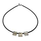 Yves Saint Laurent Sterling Silver Black Leather Necklace Vintage c1990 French