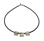 Yves Saint Laurent Sterling Silver Black Leather Necklace Vintage c1990 French