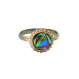 Sterling Silver Round Abalone Shell Dress Ring Contemporary c1990 Size M 1/2