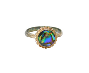 Sterling Silver Round Abalone Shell Dress Ring Contemporary c1990 Size M 1/2