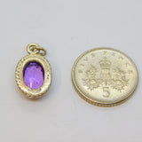 Sterling Silver Faceted Oval Amethyst Drop Charm Pendant Vintage c1970