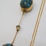 Austro-Hungarian 9ct Gold, Turquoise & Diamond Drop Pendant Necklace Antique