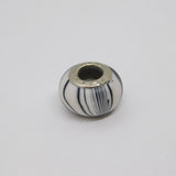 Sterling Silver Black & White Patterned Charmbead For Bracelet Vintage c2000